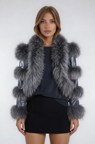 Della Fur Trim Crop Leather Jacket