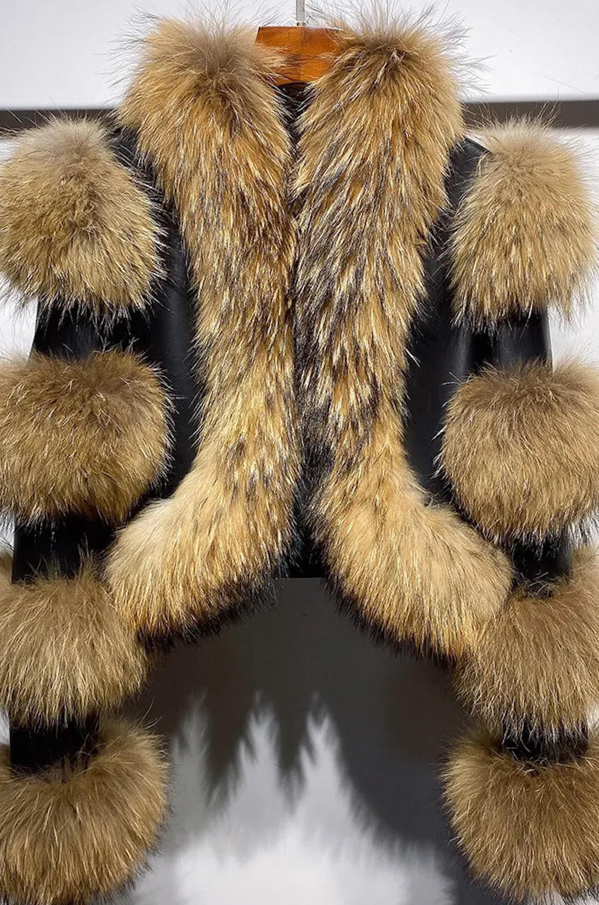 Fox Fur Trim Jacket With Fur Collar Is Called Della Fur Crop - Main Image