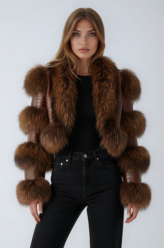 Della Fur Trim Crop Leather Jacket