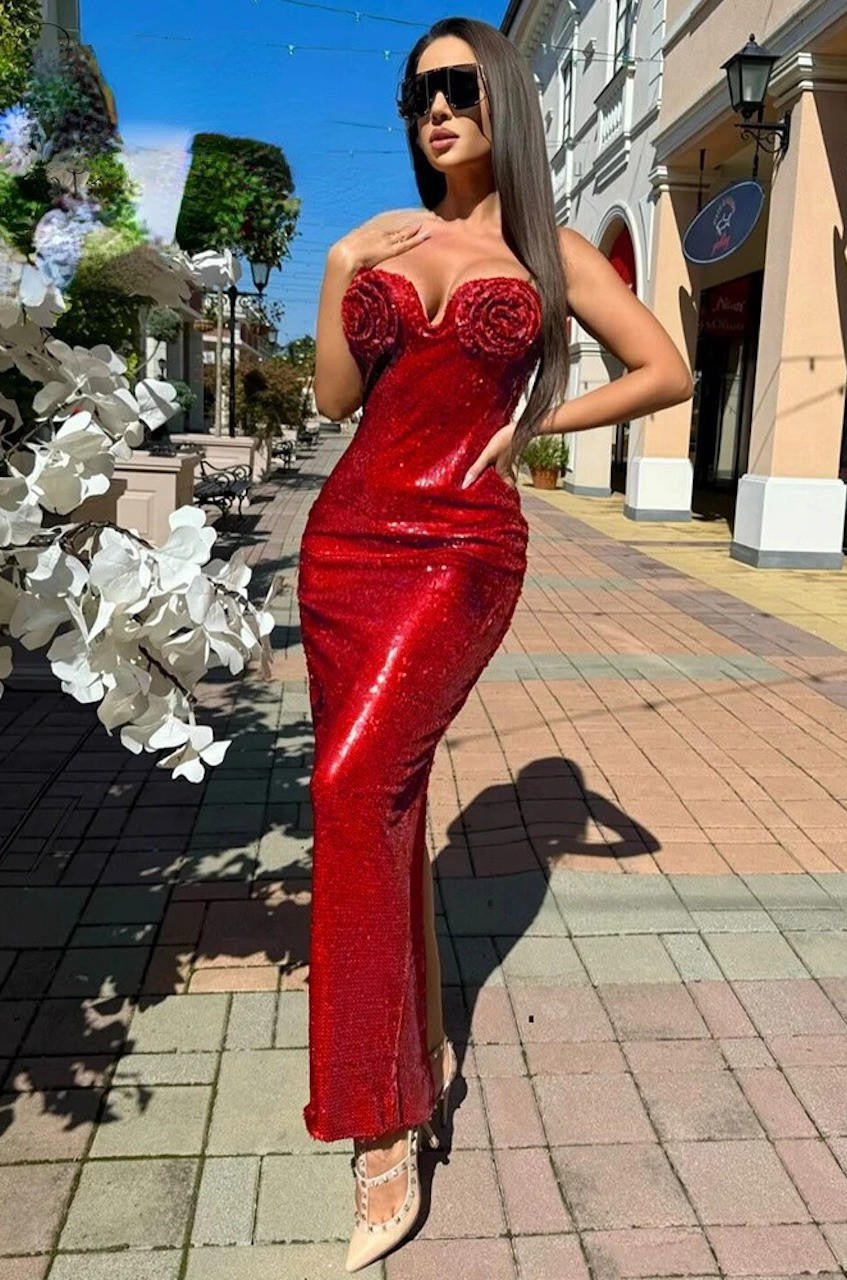 Dixie Brown Sequin Maxi Dress Red / L Dixie Brown Sequin Maxi Dress Red / L