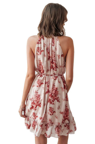 halter neck floral mini dress