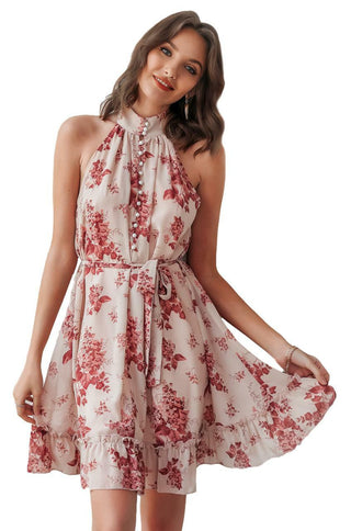 halter neck floral mini dress