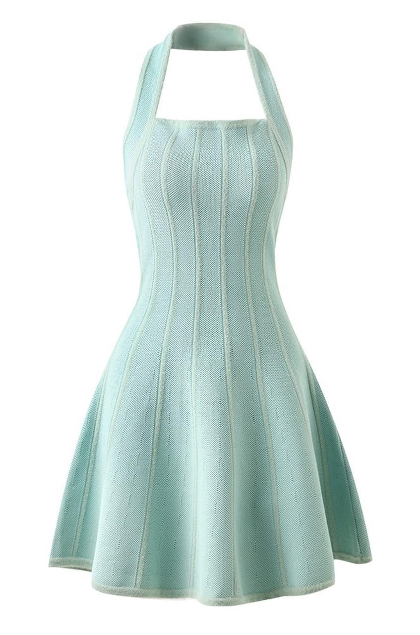 Elle Halterneck Knit Skater Dress Aqua / M Elle Halterneck Knit Skater Dress Aqua / M