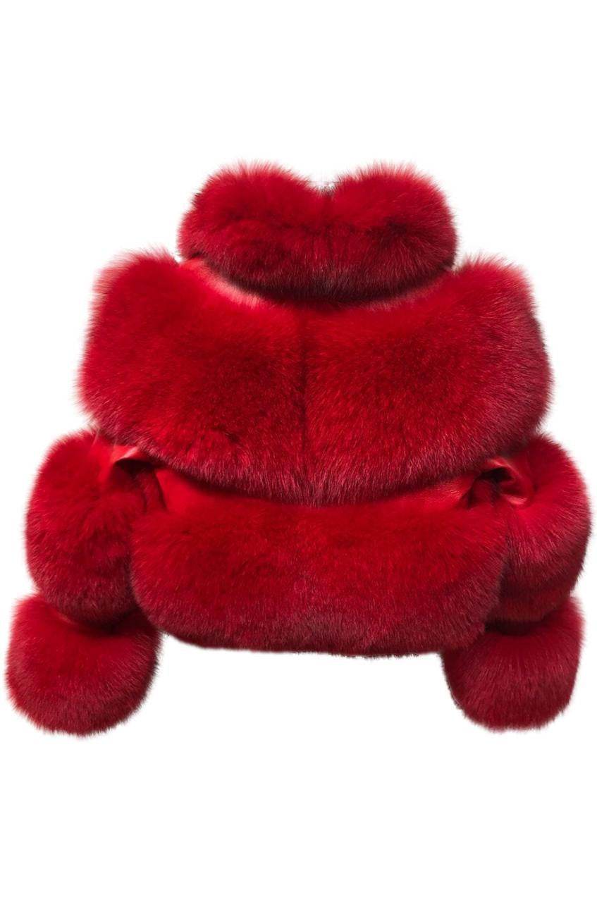 Fluffy Red Fuzzy Crop Jacket IQKA Women Short Faux Fur Coat