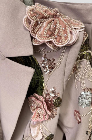 Nelya Embellished Floral Embroidered Blazer Pants Set