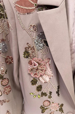 Nelya Embellished Floral Embroidered Blazer Pants Set
