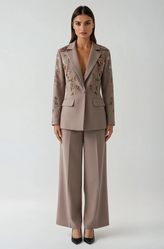 Nelya Embellished Floral Embroidered Blazer Pants Set