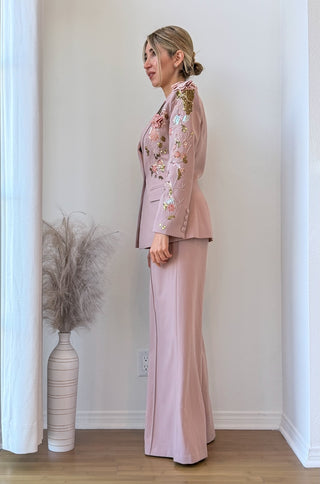Nelya Embellished Floral Embroidered Blazer Pants Set