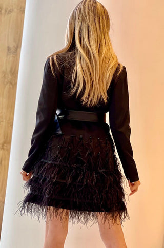 Elle Belted Feather Blazer Dress