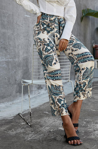 high waist floral wide leg pants