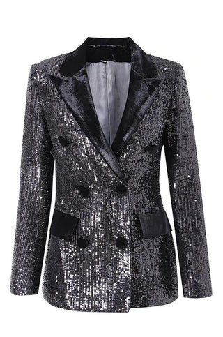 Black Sequin Velvet Blazer