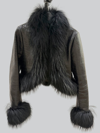 Roxane Fur Trim Leather Crop Jacket