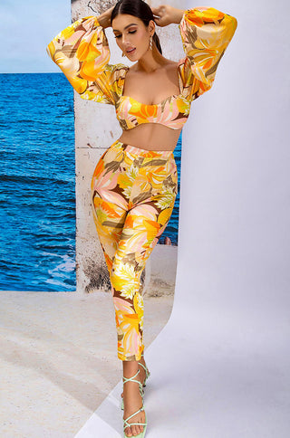 floral julia long sleeve crop top pants set