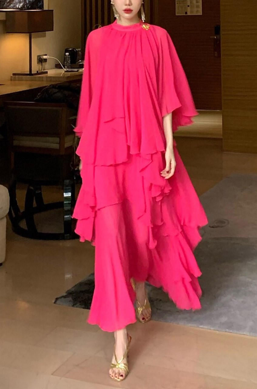 Kenia Chiffon Layered Maxi Dress Pink / XL / US 8 Kenia Chiffon Layered Maxi Dress Pink / XL / US 8