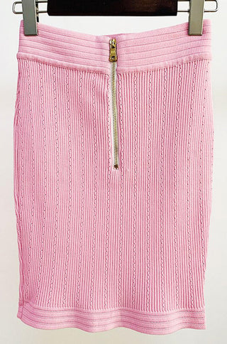 Knitted Cardigan Mini Skirt Set - Pink