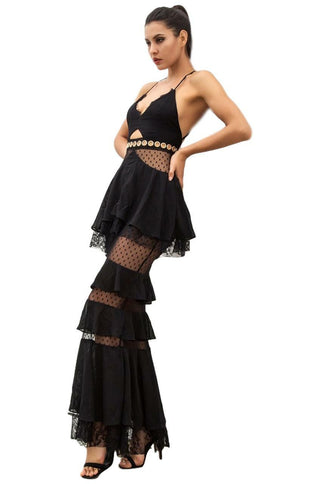 Layered Chiffon Dress Black