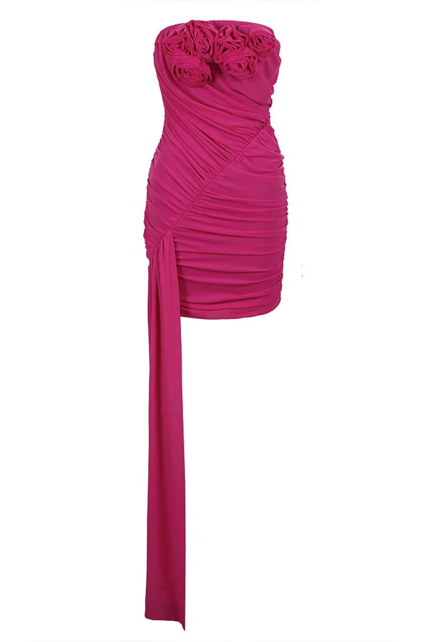 Maya Rose-embellished Draped Minidress Fuchsia / S Maya Rose-embellished Draped Minidress Fuchsia / S