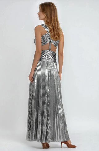 Metallic Criss Cross Halter Neck Gown