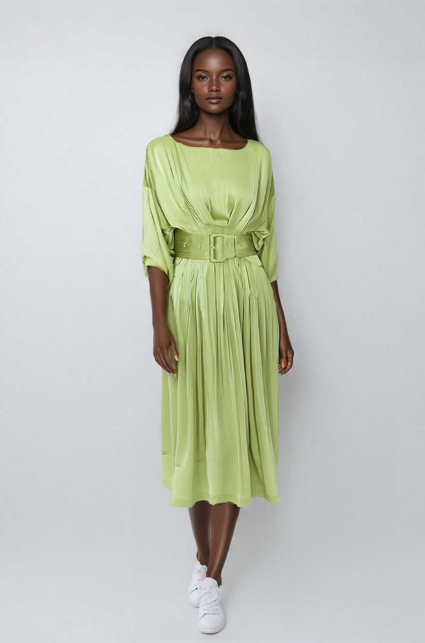 Miranda Avocado Green Satin Midi Dress Avocado Green / M/US 4 Miranda Avocado Green Satin Midi Dress Avocado Green / M/US 4