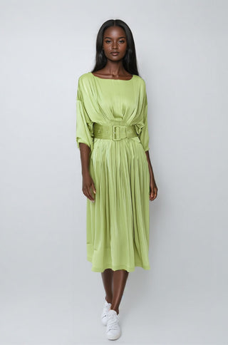 Miranda Avocado Green Satin Midi Dress shopUNIQUES.com Miranda Avocado Green Satin Midi Dress shopUNIQUES.com