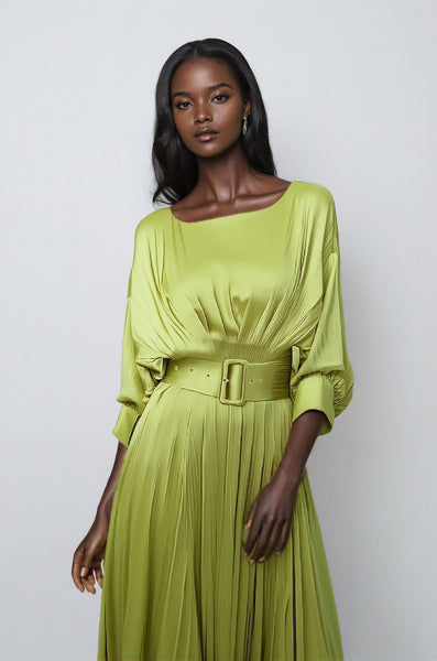 Miranda Avocado Green Satin Midi Dress – shopUNIQUES.com