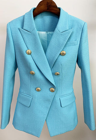 silver tone statement buttoned double breasted blazer sky blue