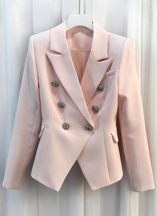 silver tone statement buttoned double breasted blazer pale pink