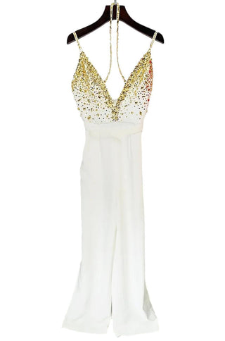 Nadia Gold Stone-Embroidered Jumpsuit