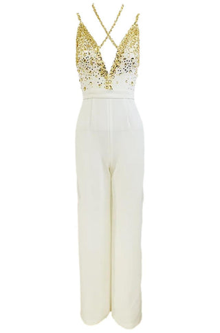 Nadia Gold Stone-Embroidered Jumpsuit