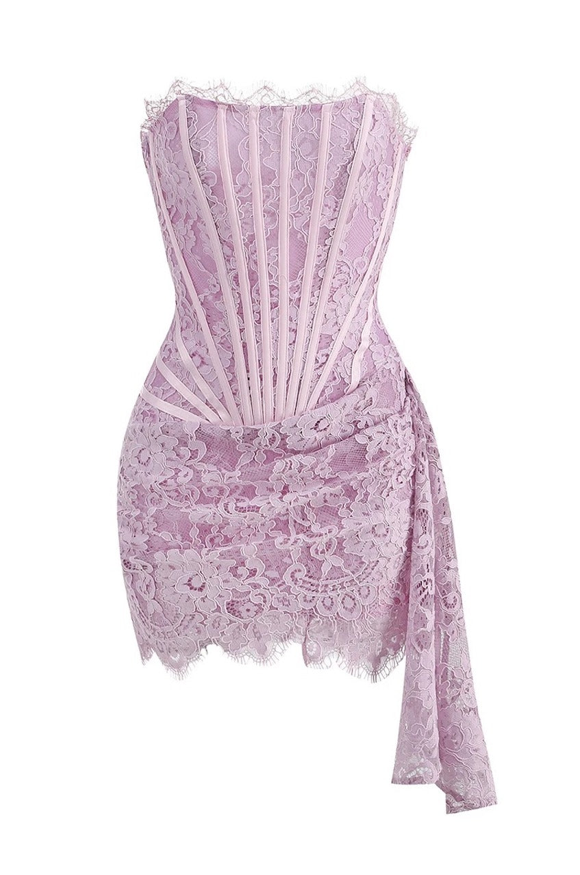 Naomi Lace Draped Mini Dress Lavender / XS Naomi Lace Draped Mini Dress Lavender / XS