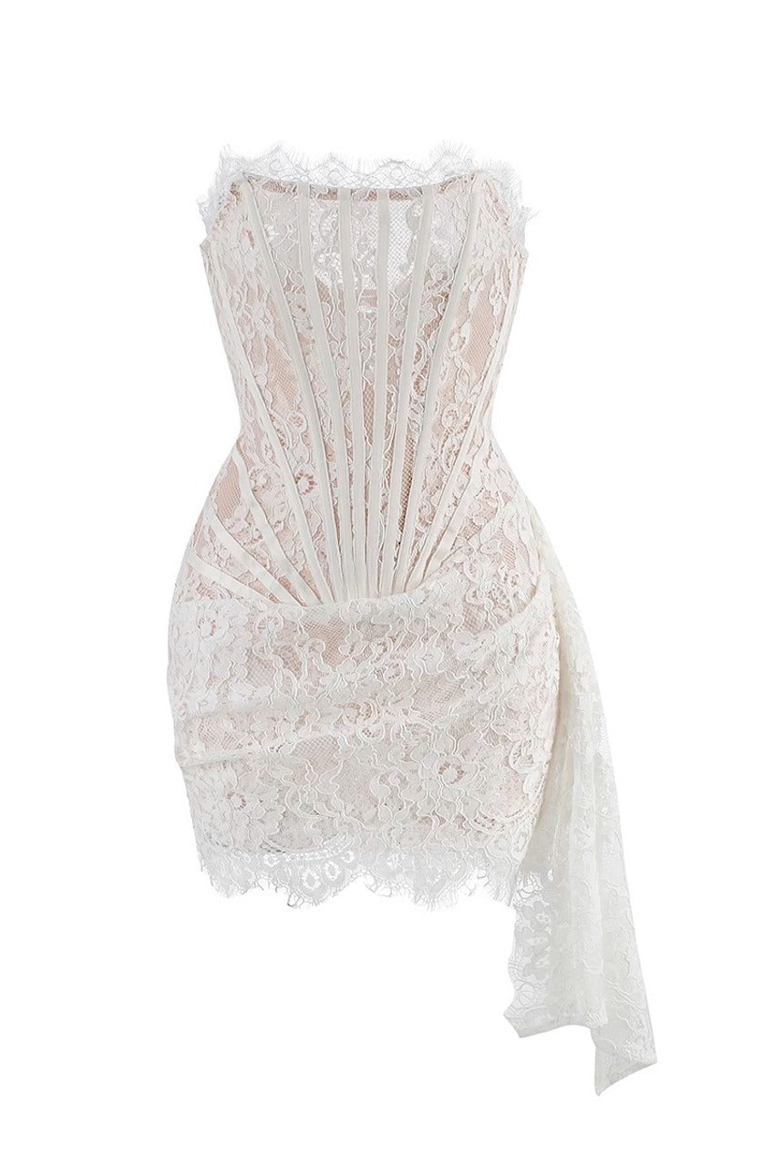 Naomi Lace Draped Mini Dress White / S Naomi Lace Draped Mini Dress White / S