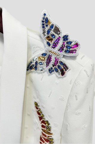 Nelya Butterfly-applique Embellished Blazer Pants Set