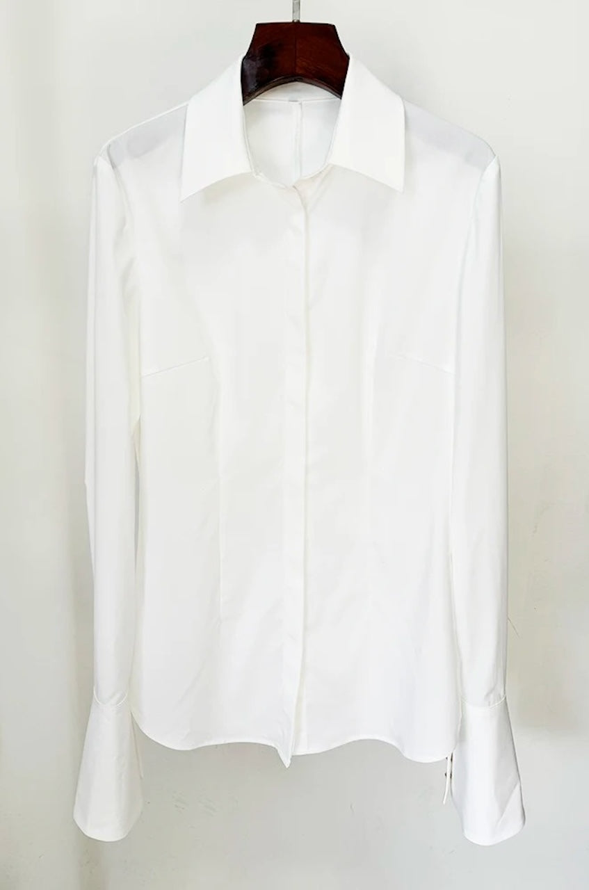 Nilo White Gold Button Flare Cuff Long Sleeve Shirt M / White Nilo White Gold Button Flare Cuff Long Sleeve Shirt M / White
