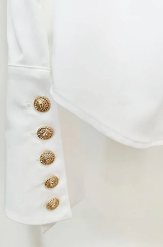 Nilo White Gold Button Flare Cuff Long Sleeve Shirt