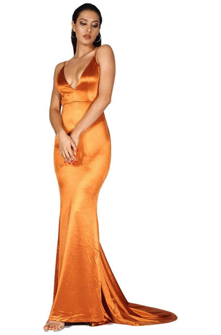 Orange Satin Maxi Dress