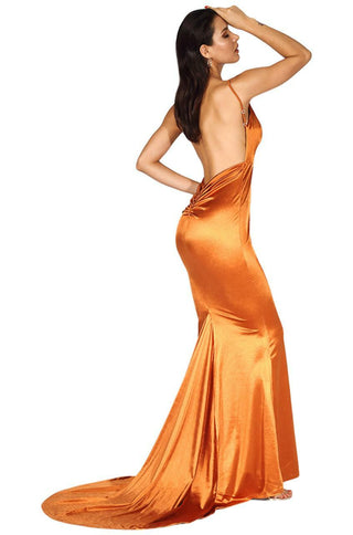 Orange Satin Maxi Dress