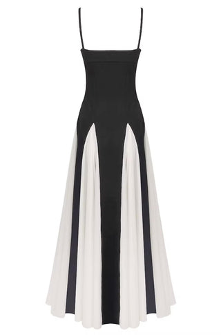 Pamela Black & White Paneled A-Line Maxi Dress