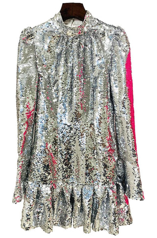 Patricia Silver Sequined Ruffled Minidress