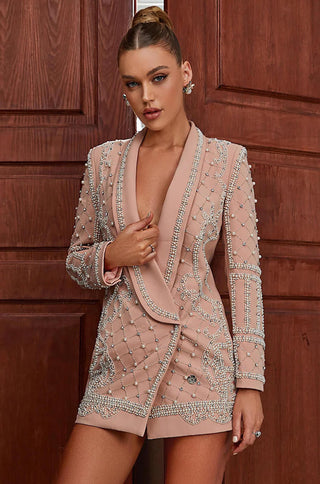 Pearl-Embellished Blazer Minidress