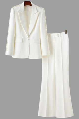 Perla Pearl Embellished Blazer & Pants Set