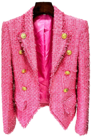 Pink Double-breasted Tweed Blazer