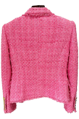 Pink Double-breasted Tweed Blazer