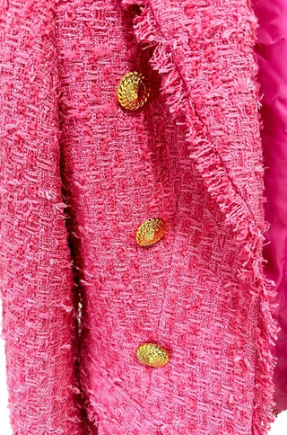 Pink Double-breasted Tweed Blazer