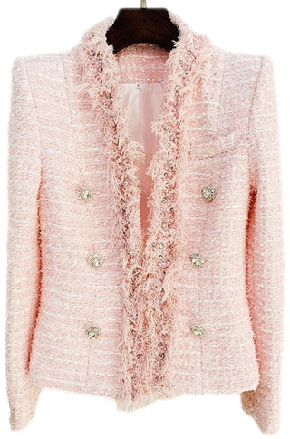 Pink Tweed Pearl & Crystal Collar Jacket