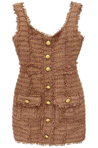 Popal Button Embellished Tweed Minidress