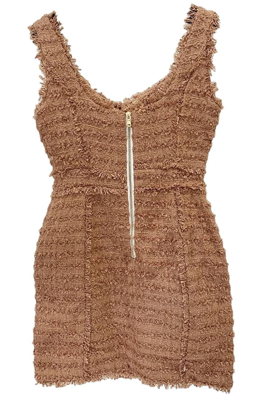 Popal Button Embellished Tweed Minidress White / XL / US 8 Popal Button Embellished Tweed Minidress White / XL / US 8