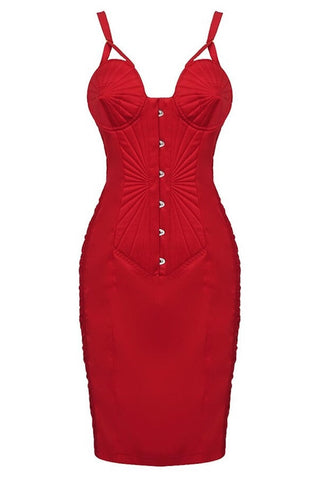 Red Valentine Cone Bra Bustier Mini Dress