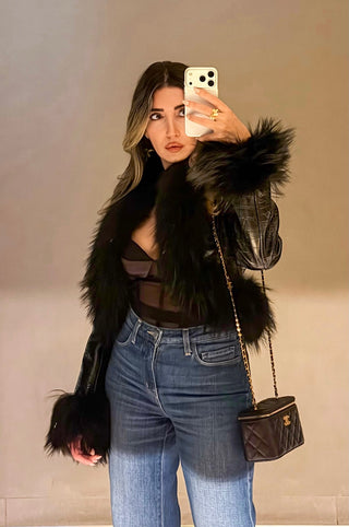 Roxane Fur Trim Leather Crop Jacket