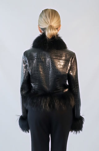 Roxane Fur Trim Leather Crop Jacket