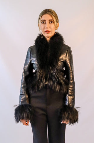 Roxane Fur Trim Leather Crop Jacket